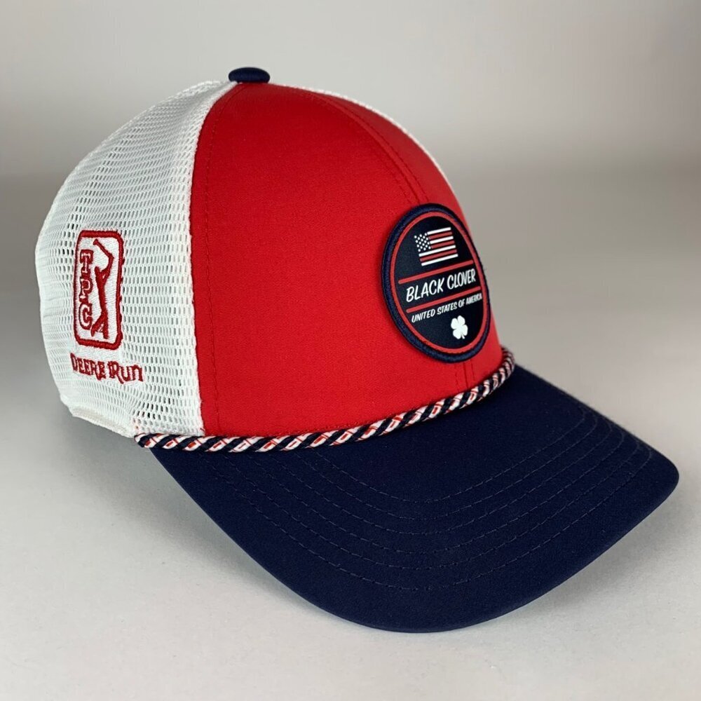 Black Clover Live Lucky Mens Red White Navy Blue Deere Run Snapback Trucker Hat
